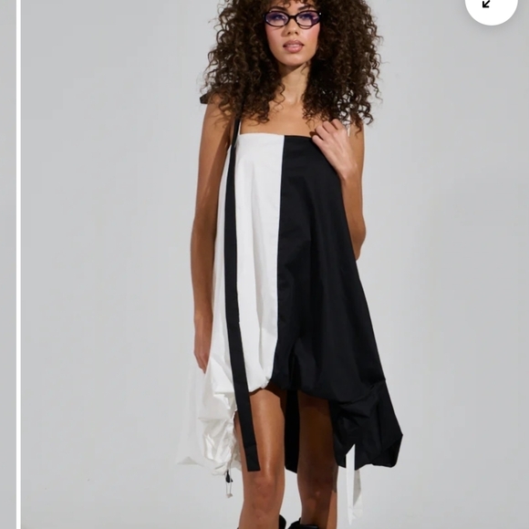 CUTIE GIRL POPLIN MINI BLACK AND WHITE DRESS WITH BOW DETAILS - M - Picture 6 of 7